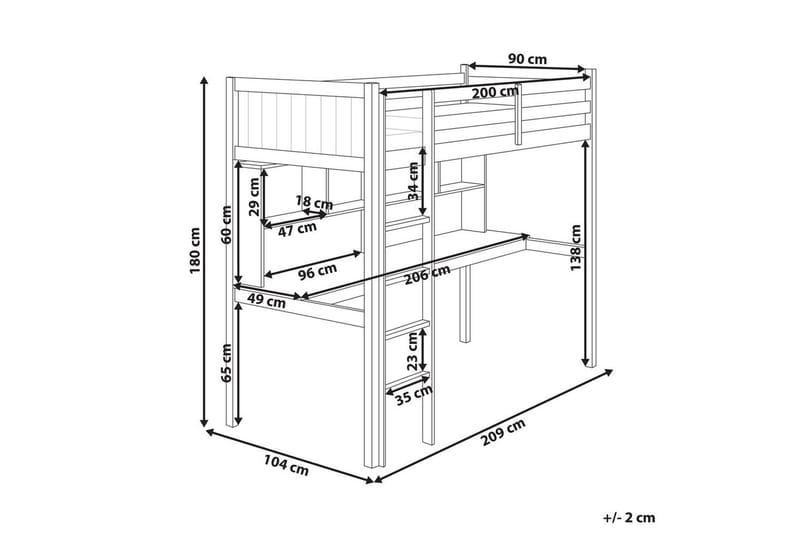 Høyseng med skrivebord Foucamont - Hvit - Møbler - Barnemøbler - Barneseng & Juniorseng - Loftseng