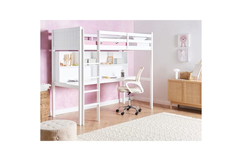 Høyseng med skrivebord Foucamont - Hvit - Møbler - Barnemøbler - Barneseng & Juniorseng - Loftseng