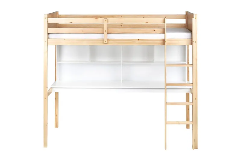 Høyseng med skrivebord Foucamont - Lyst tre, hvit - Møbler - Barnemøbler - Barneseng & Juniorseng - Loftseng