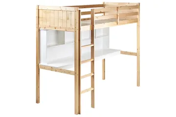 Høyseng med skrivebord Foucamont - Lyst tre, hvit - Møbler - Barnemøbler - Barneseng & Juniorseng - Loftseng