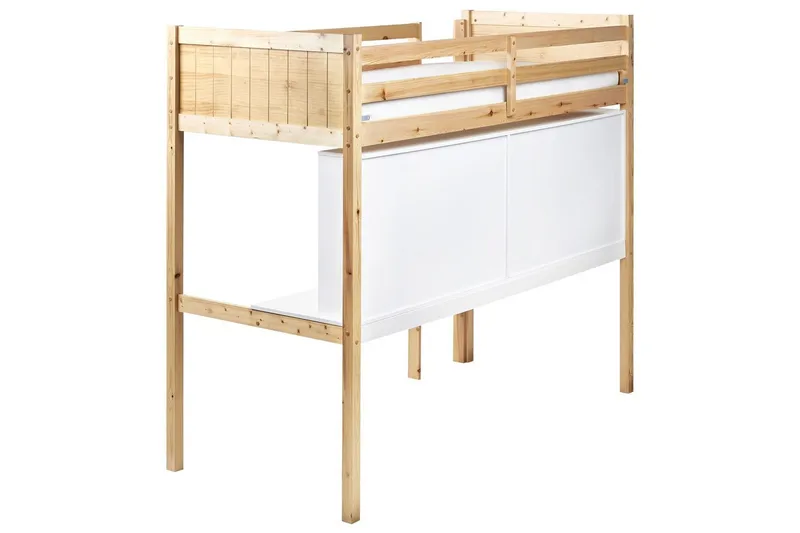 Høyseng med skrivebord Foucamont - Lyst tre, hvit - Møbler - Barnemøbler - Barneseng & Juniorseng - Loftseng