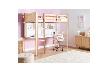 Høyseng med skrivebord Foucamont - Lyst tre, hvit - Møbler - Barnemøbler - Barneseng & Juniorseng - Loftseng