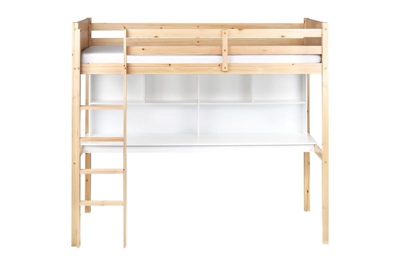 Høyseng med skrivebord Foucamont - Lyst tre, hvit - Møbler - Barnemøbler - Barneseng & Juniorseng - Loftseng