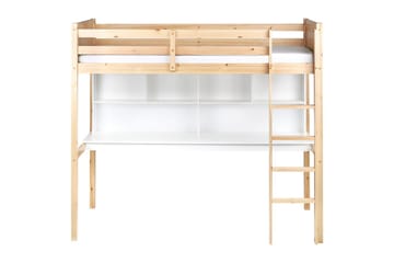 Høyseng med skrivebord Foucamont - Lyst tre, hvit - Møbler - Barnemøbler - Barneseng & Juniorseng - Loftseng