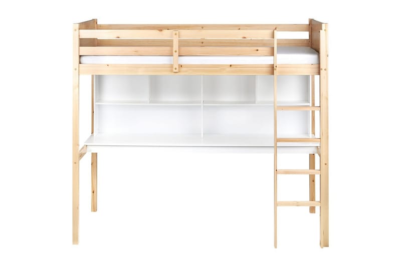 Høyseng med skrivebord Foucamont - Lyst tre, hvit - Møbler - Barnemøbler - Barneseng & Juniorseng - Loftseng