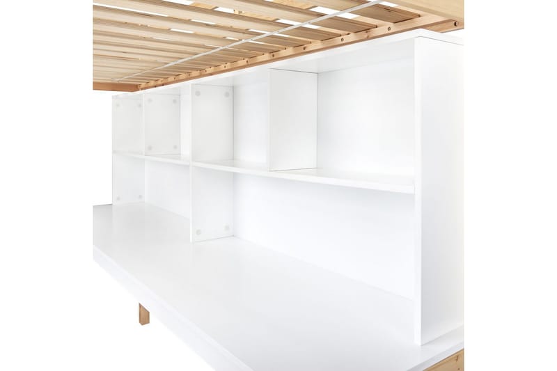 Høyseng med skrivebord Foucamont - Lyst tre, hvit - Møbler - Barnemøbler - Barneseng & Juniorseng - Loftseng