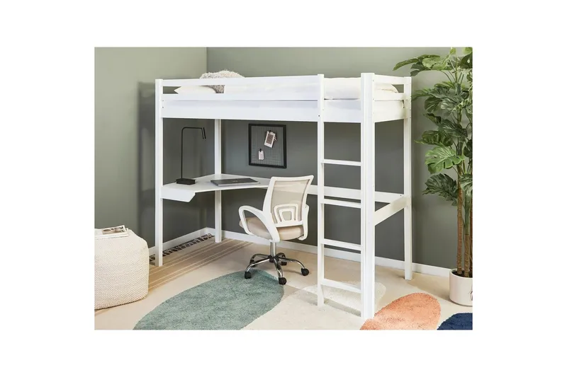 Høyseng med skrivebord Loury - Hvit - Møbler - Barnemøbler - Barneseng & Juniorseng - Loftseng