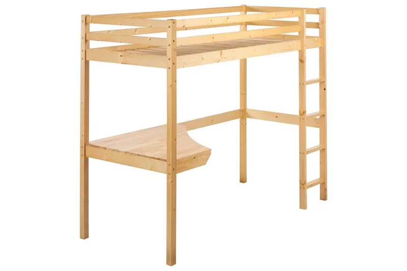 Høyseng med skrivebord Loury, Lyst tre