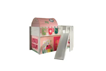 Halvhøy seng med sklie og matchende tekstilsett (lekgardin, tunnel og oppbevaringslommer) Scott Vår - Vår - Møbler - Barnemøbler - Barneseng & Juniorseng - Loftseng