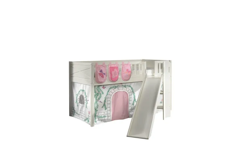 Halvhøy seng med sklie og matchende tekstilsett (lekgardin og oppbevaringslommer) Scott Birdy - Birdy - Møbler - Barnemøbler - Barneseng & Juniorseng - Loftseng