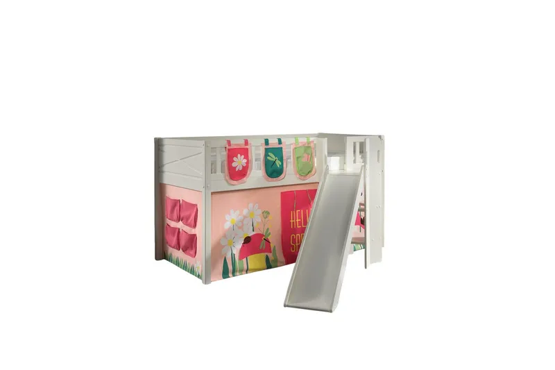 Halvhøy seng med sklie og matchende tekstilsett (lekgardin og oppbevaringslommer) Scott Vår - Vår - Møbler - Barnemøbler - Barneseng & Juniorseng - Loftseng