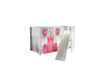 Halvhøy seng med sklie og matchende tekstilsett (lekgardin og oppbevaringslommer) Scott Prinsesse - Prinsesse - Møbler - Barnemøbler - Barneseng & Juniorseng - Loftseng