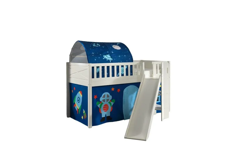 Halvhøy seng med sklie og matchende tekstilsett (lekgardin og tunnel) Scott Astro, Astro