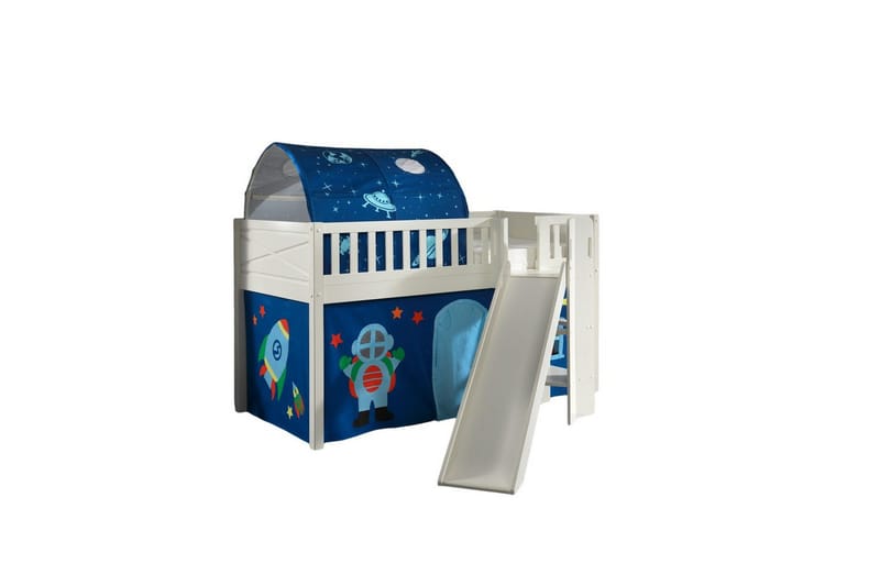 Halvhøy seng med sklie og matchende tekstilsett (lekgardin og tunnel) Scott Astro, Astro