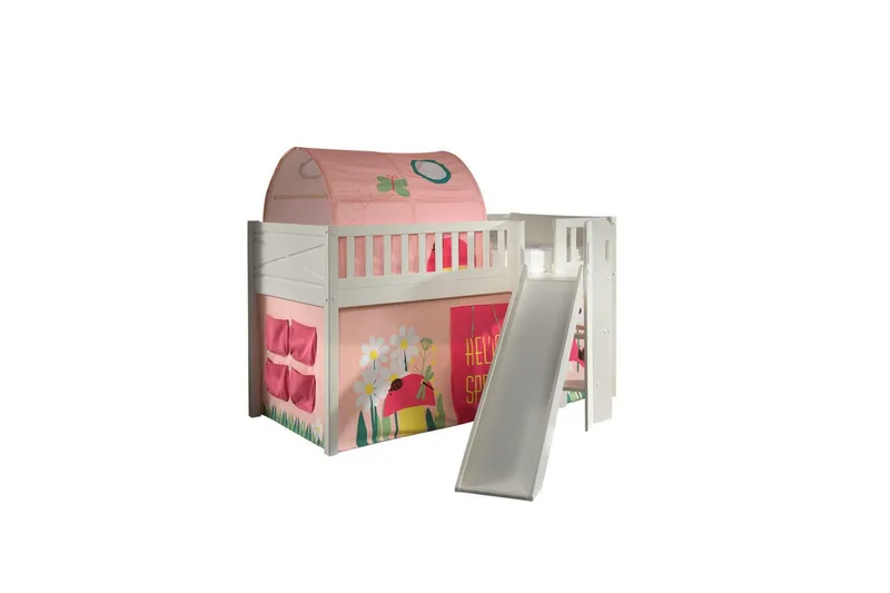 Halvhøy seng med sklie og matchende tekstilsett (lekgardin og tunnel) Scott Vår, Vår