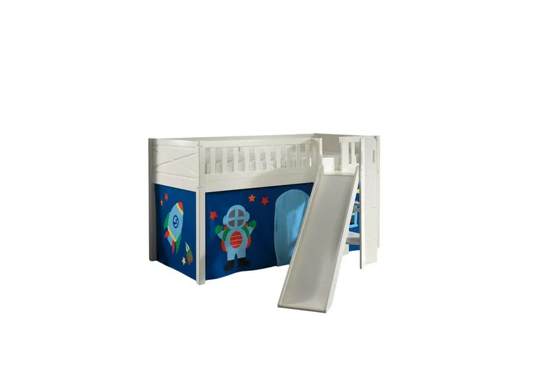 Halvhøy seng med sklie og matchende tekstilsett (lekgardin) Scott Astro, Astro