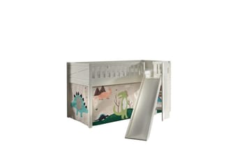 Halvhøy seng med sklie og matchende tekstilsett (lekgardin) Scott Dino - Dino - Møbler - Barnemøbler - Barneseng & Juniorseng - Loftseng