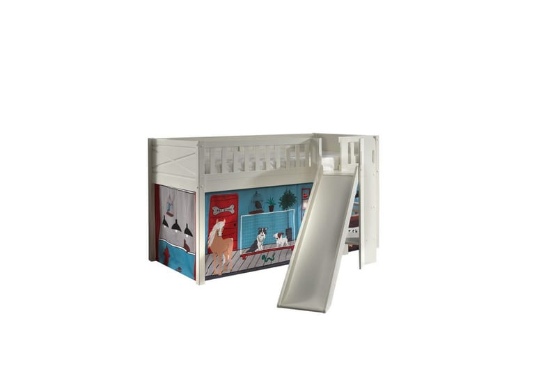 Halvhøy seng med sklie og matchende tekstilsett (lekgardin) Scott Dyrebutikk - Dyrebutikk - Møbler - Barnemøbler - Barneseng & Juniorseng - Loftseng