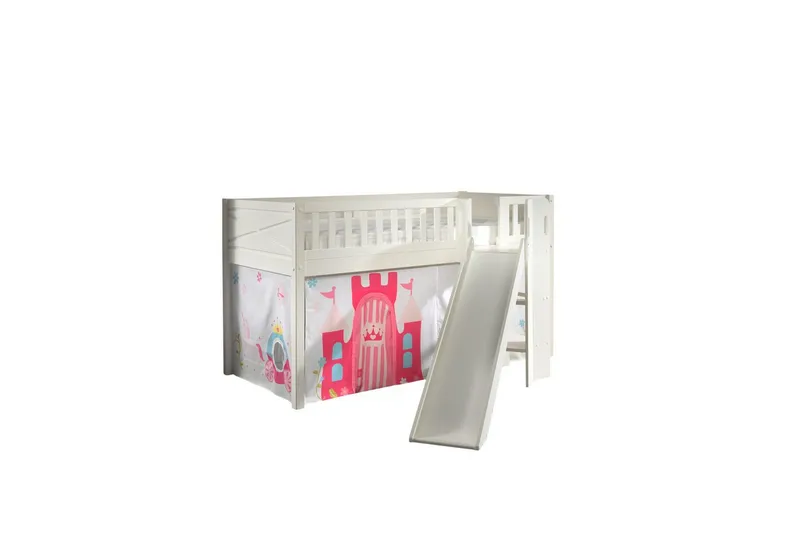 Halvhøy seng med sklie og matchende tekstilsett (lekgardin) Scott Prinsesse - Prinsesse - Møbler - Barnemøbler - Barneseng & Juniorseng - Loftseng