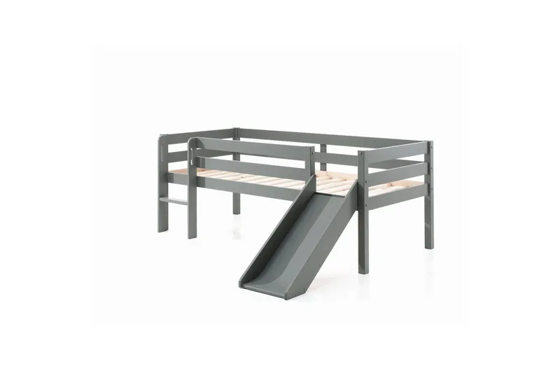 Halvhøy seng med sklie Pino Grå, 85 cm, Grå, 85 cm