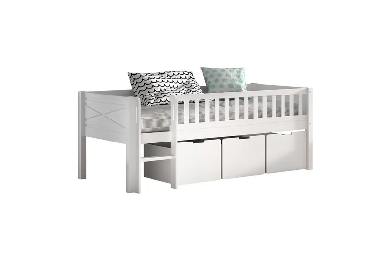 Halvhøy seng med stige og et sett med 3 skuffer Scott