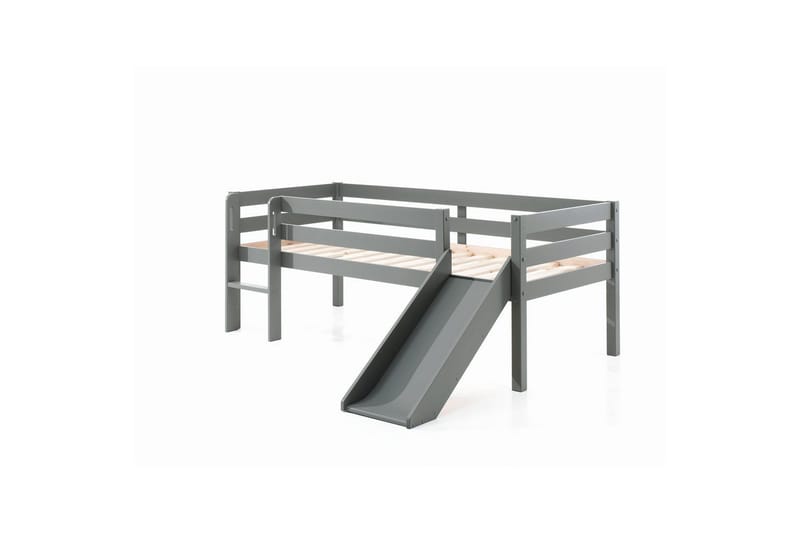 Halvhøy seng med stige og hylle Pino Grå, Med sklie, Grå, Med sklie