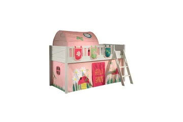 Halvhøy seng med stige og matchende tekstilsett (lekgardin, tunnel og oppbevaringslommer) Scott Vår - Vår - Møbler - Barnemøbler - Barneseng & Juniorseng - Loftseng