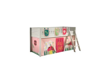 Halvhøy seng med stige og matchende tekstilsett (lekgardin og oppbevaringslommer) Scott Vår - Vår - Møbler - Barnemøbler - Barneseng & Juniorseng - Loftseng