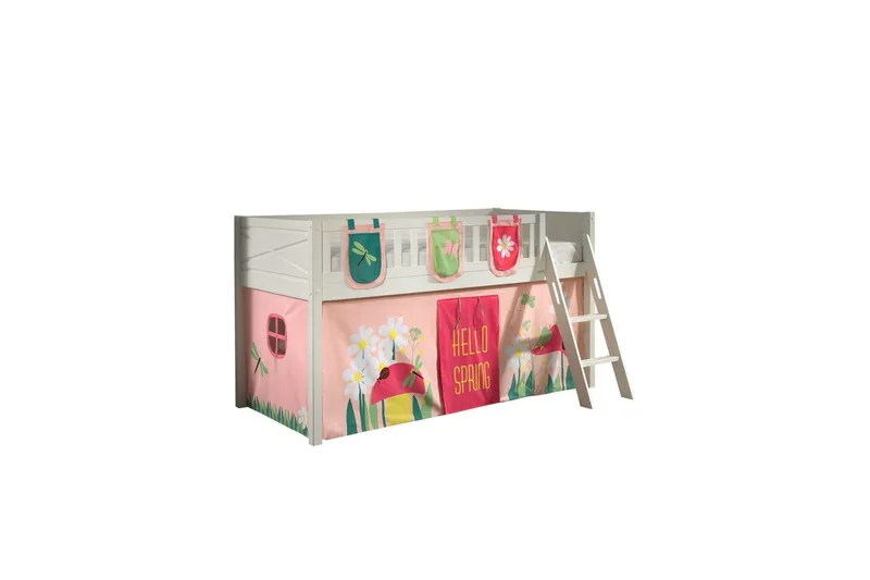 Halvhøy seng med stige og matchende tekstilsett (lekgardin og oppbevaringslommer) Scott Vår - Vår - Møbler - Barnemøbler - Barneseng & Juniorseng - Loftseng