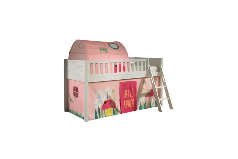 Halvhøy seng med stige og matchende tekstilsett (lekgardin og tunnel) Scott Vår, Vår