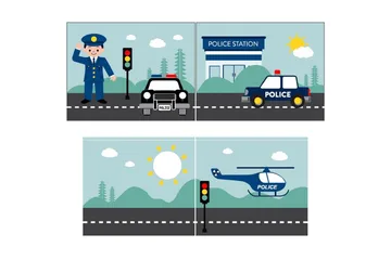 Halvhøy seng med stige og matchende tekstilsett (lekgardin) Scott Politi - Politi - Møbler - Barnemøbler - Barneseng & Juniorseng - Loftseng