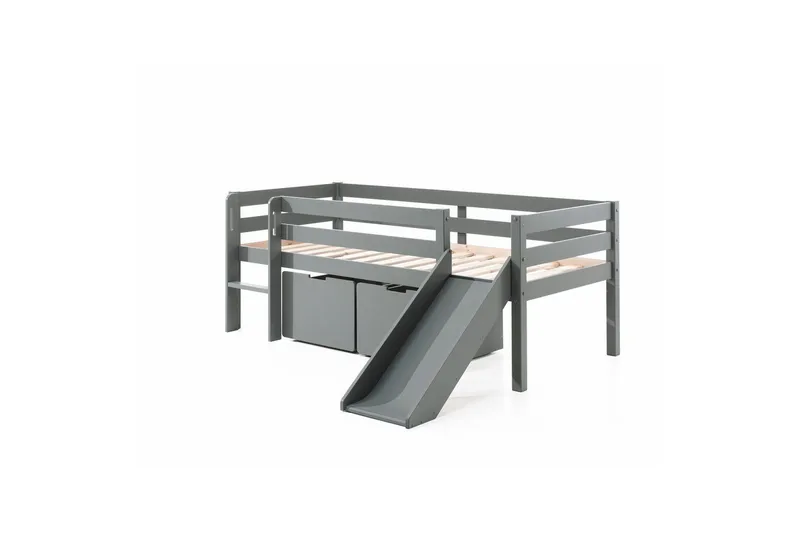 Halvhøy seng med stige og skuffer Pino Grå, Sett med 2, Uten hengende hylle, Grå, Sett med 2, Uten hengende hylle