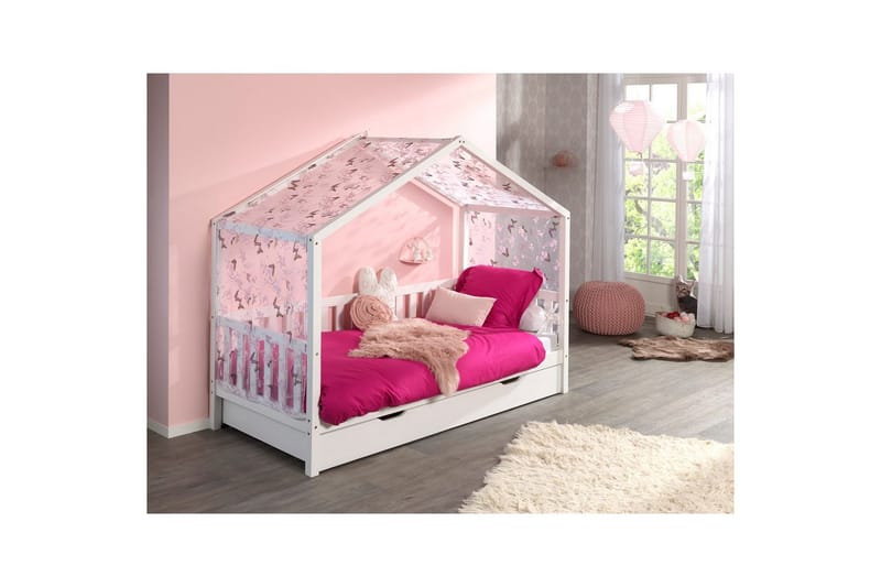 Husseng med tekstilsett Dallas 90x200 cm Hvit, Uten gjerde, Med skuff - Hvit, Uten gjerde, Med skuff - Møbler - Barnemøbler - Barneseng & Juniorseng - Husseng