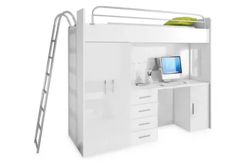 Barneseng Porteous med Oppbevaring og Skrivebord  245 cm - Hvit - Møbler - Barnemøbler - Barneseng & Juniorseng - Køyeseng