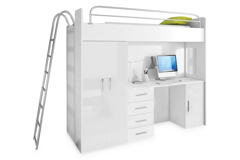 Barneseng Porteous med Oppbevaring og Skrivebord  245 cm, Hvit