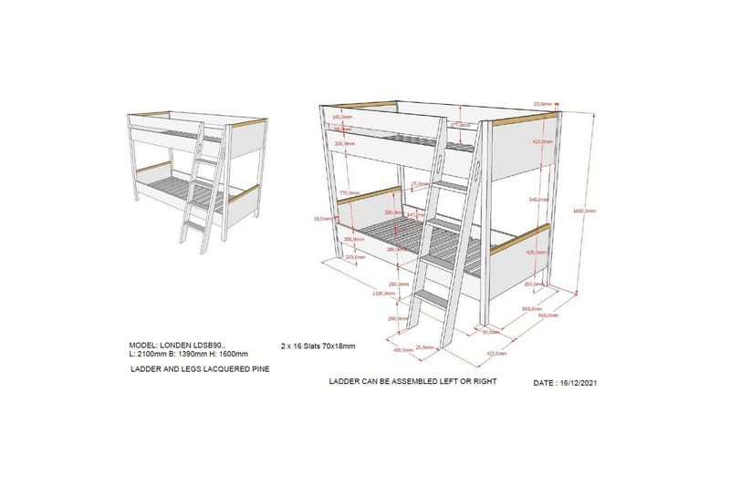 Køyeseng London Hvit - Hvit - Møbler - Barnemøbler - Barneseng & Juniorseng - Loftseng