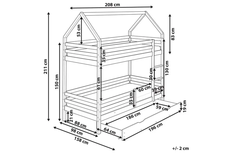 Køyeseng med skuffer Girgols - Brun - Møbler - Barnemøbler - Barneseng & Juniorseng - Loftseng