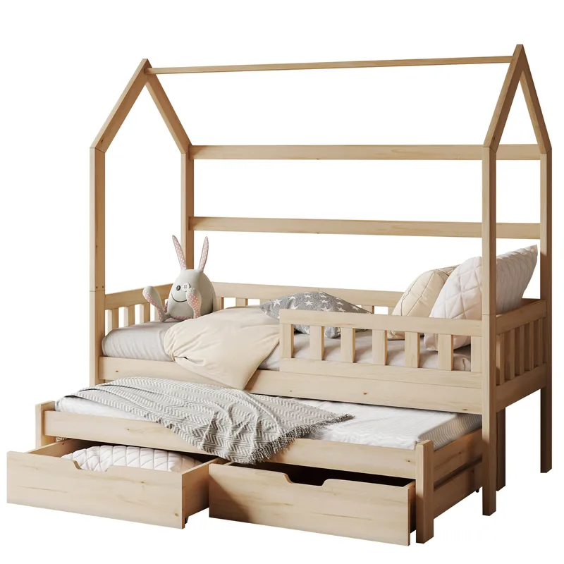 Majbelle sengeramme husseng 80x180 cm med oppbevaring og ekstra liggeplass - brun - Møbler - Barnemøbler - Barneseng & Juniorseng - Husseng