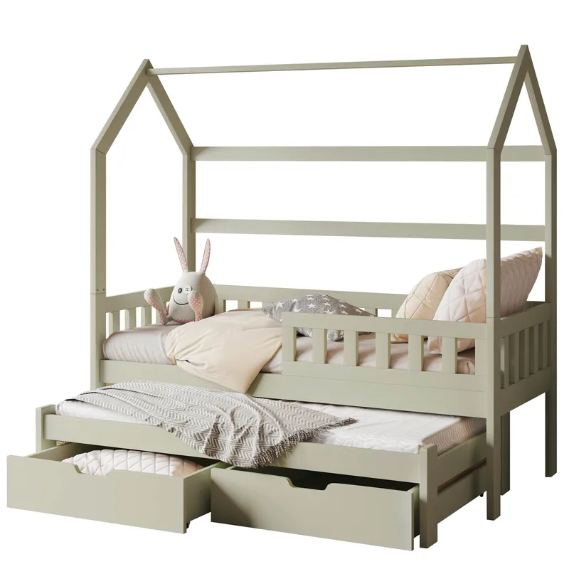Majbelle sengeramme husseng 90x200 cm med oppbevaring og ekstra liggeplass - grønn - Møbler - Barnemøbler - Barneseng & Juniorseng - Husseng