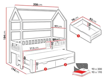 Majbelle sengeramme husseng 90x200 cm med oppbevaring og ekstra liggeplass - hvit - Møbler - Barnemøbler - Barneseng & Juniorseng - Husseng
