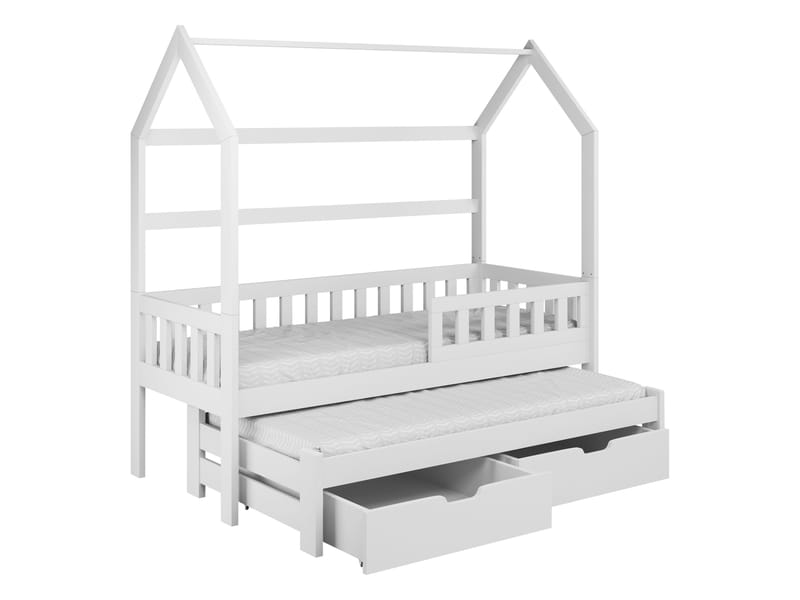 Majbelle sengeramme husseng 90x200 cm med oppbevaring og ekstra liggeplass - hvit - Møbler - Barnemøbler - Barneseng & Juniorseng - Husseng