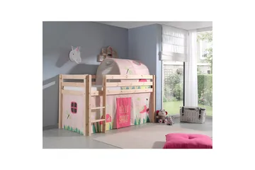 Middelseng med gardin Pino Spring Naturlig, Naturlig, Uten sklie, Vår, Fjær, Uten lommer - Naturlig, Naturlig, Uten sklie, Vår, Fjær, Uten lommer - Møbler - Barnemøbler - Barneseng & Juniorseng - Loftseng