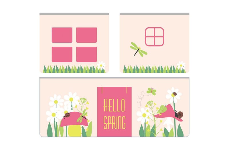 Middelseng med gardin Pino Spring Grå, Grå, Med sklie, Uten tunnel, 3 - Grå, Grå, Med sklie, Uten tunnel, 3 - Møbler - Barnemøbler - Barneseng & Juniorseng - Loftseng