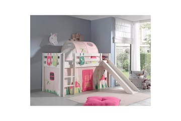 Middelseng med gardin Pino Spring Hvit, Hvit, Med sklie, Fjær, Vår, 3 - Hvit, Hvit, Med sklie, Fjær, Vår, 3 - Møbler - Barnemøbler - Barneseng & Juniorseng - Loftseng