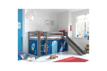 Middelseng med gardin Pino Astro Grå, Grå, Med sklie, Uten tunnel, Ingen lommer - Grå, Grå, Med sklie, Uten tunnel, Ingen lommer - Møbler - Barnemøbler - Barneseng & Juniorseng - Loftseng