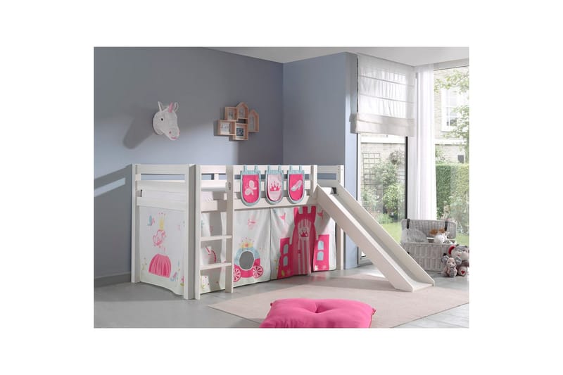Middelseng med gardin Pino Princess Hvit, Hvit, Med sklie, Uten tunnel, 3 - Hvit, Hvit, Med sklie, Uten tunnel, 3 - Møbler - Barnemøbler - Barneseng & Juniorseng - Loftseng