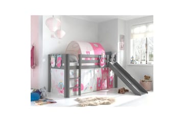 Middelseng med gardin Pino Princess Grå, Grå, Med sklie, Prinsesse, 3 - Grå, Grå, Med sklie, Prinsesse, 3 - Møbler - Barnemøbler - Barneseng & Juniorseng - Loftseng