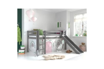 Middelseng med gardin Pino Birdy Grå, Grå, Med sklie, Uten tunnel, Ingen lommer - Grå, Grå, Med sklie, Uten tunnel, Ingen lommer - Møbler - Barnemøbler - Barneseng & Juniorseng - Loftseng