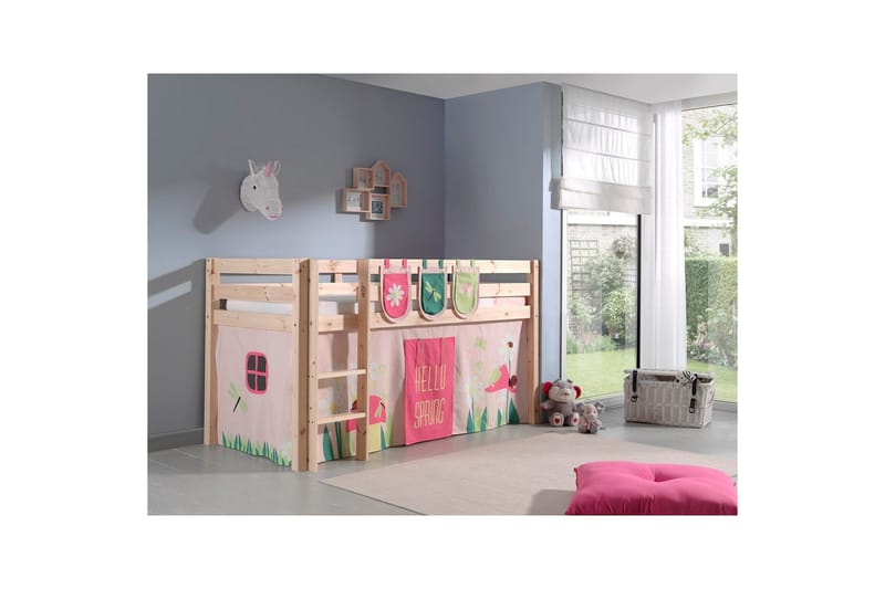 Middelseng med gardin Pino Spring Naturlig, Naturlig, Uten sklie, Uten tunnel, 3 - Naturlig, Naturlig, Uten sklie, Uten tunnel, 3 - Møbler - Barnemøbler - Barneseng & Juniorseng - Loftseng