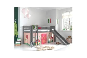 Middelseng med gardin Pino Spring Grå, Grå, Med sklie, Uten tunnel, Uten lommer - Grå, Grå, Med sklie, Uten tunnel, Uten lommer - Møbler - Barnemøbler - Barneseng & Juniorseng - Loftseng